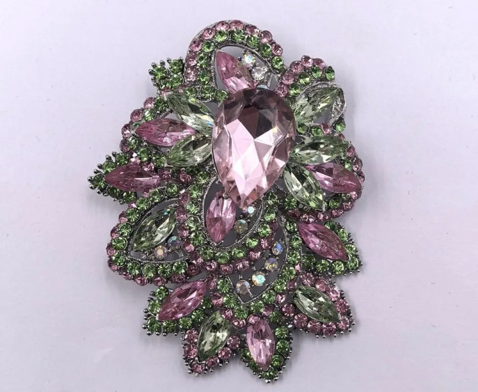 SILVER BROOCH PINK GREEN STONES ( 0055 3PG ) sold by Oh My Jewelry