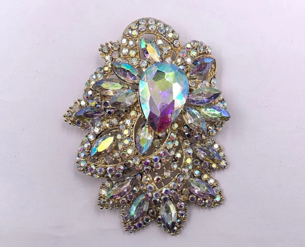 GOLD BROOCH AB STONES ( 0055 2X ) made by Oh My Jewelry