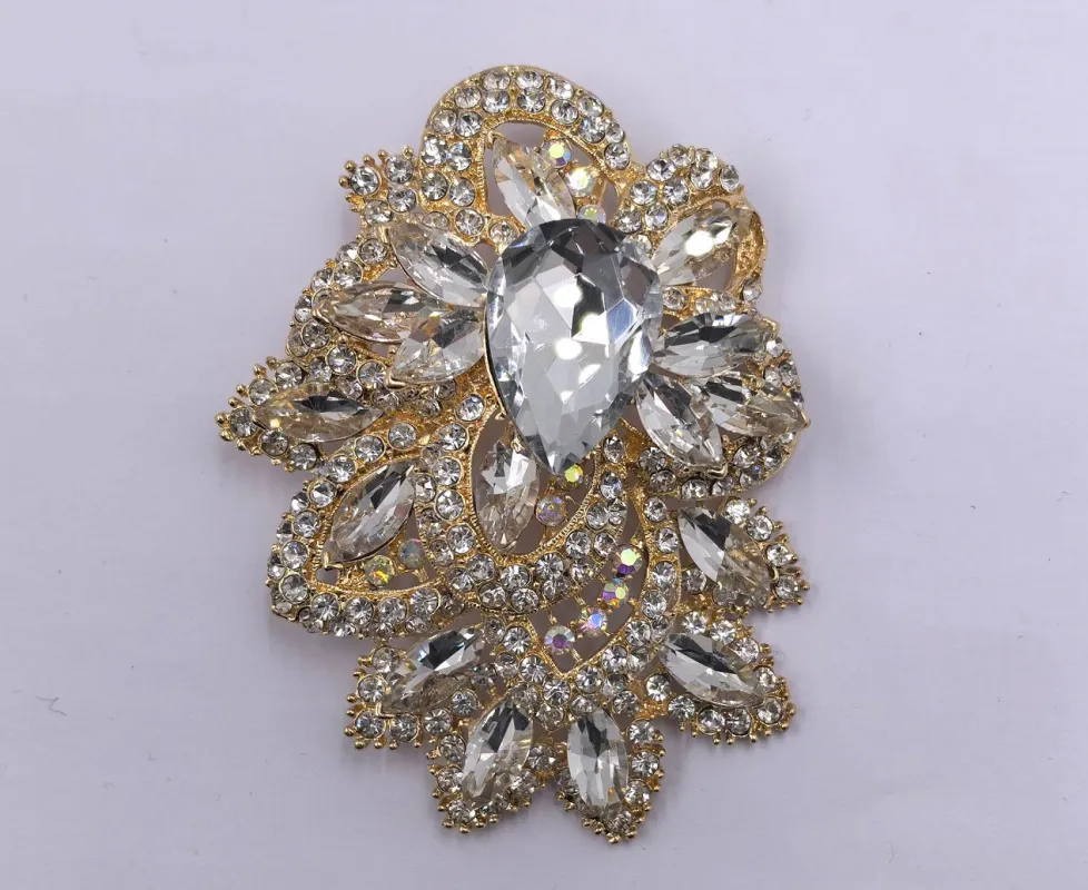 GOLD BROOCH CLEAR STONES ( 0055 2C ) sold by Oh My Jewelry