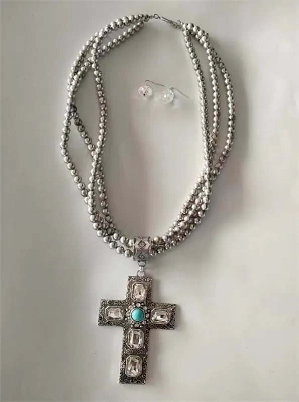 SILVER CROSS NECKLACE CLEAR STONES ( 1683 SBTQCL ) sold by Oh My Jewelry