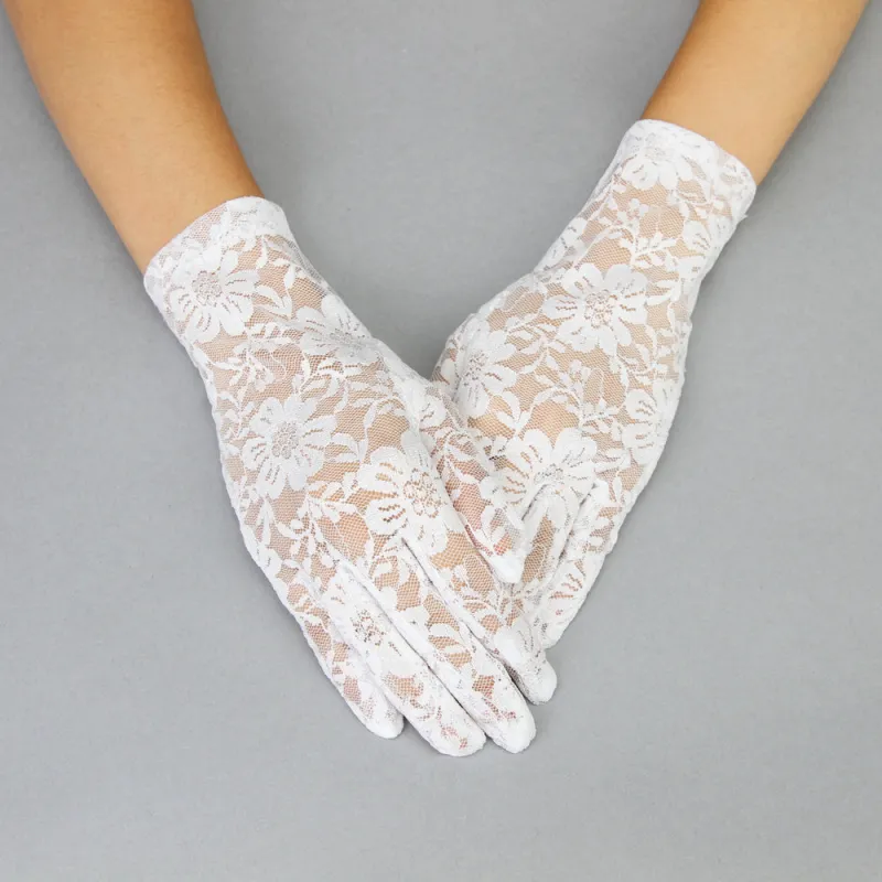 8.5" WHITE Lace Floral Gloves ( 960 WH ) sold by Oh My Jewelry