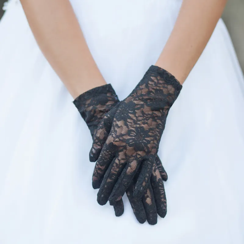 8.5" BLACK Lace Floral Gloves ( 960 BK ) sold by Oh My Jewelry