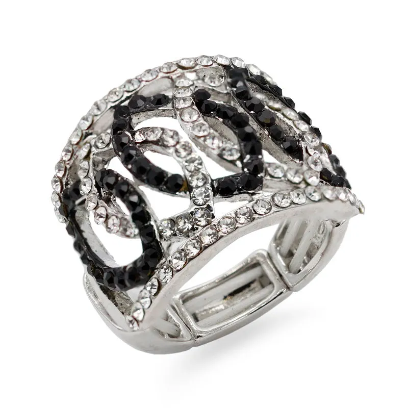 SILVER STRETCH RING CLEAR BLACK STONES ( 2261 SVBK ) sold by Oh My Jewelry