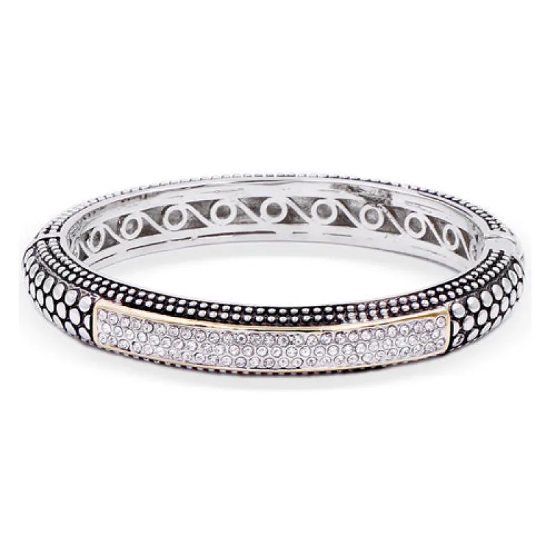 Two Tone Crystal Hinge Bangle Bracelet ( 7068 2T ) sold by Oh My Jewelry