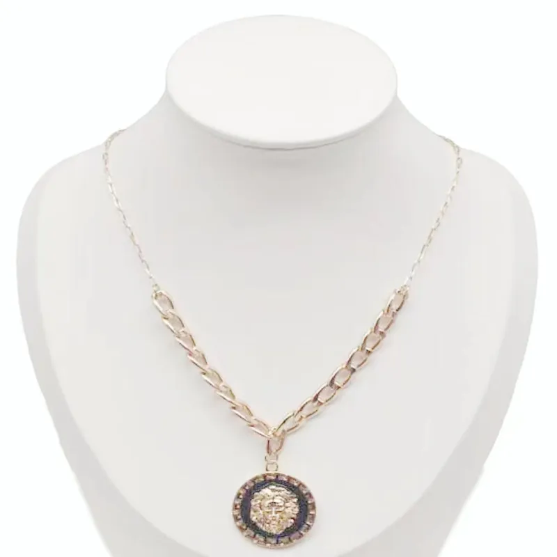 GOLD NECKLACE LION HEAD PENDANT ( 0261 GDBK ) sold by Oh My Jewelry