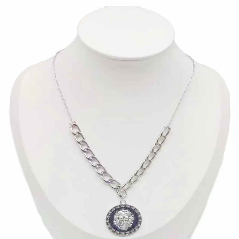 SILVER NECKLACE LION HEAD PENDANT ( 0261 RHBK ) sold by Oh My Jewelry