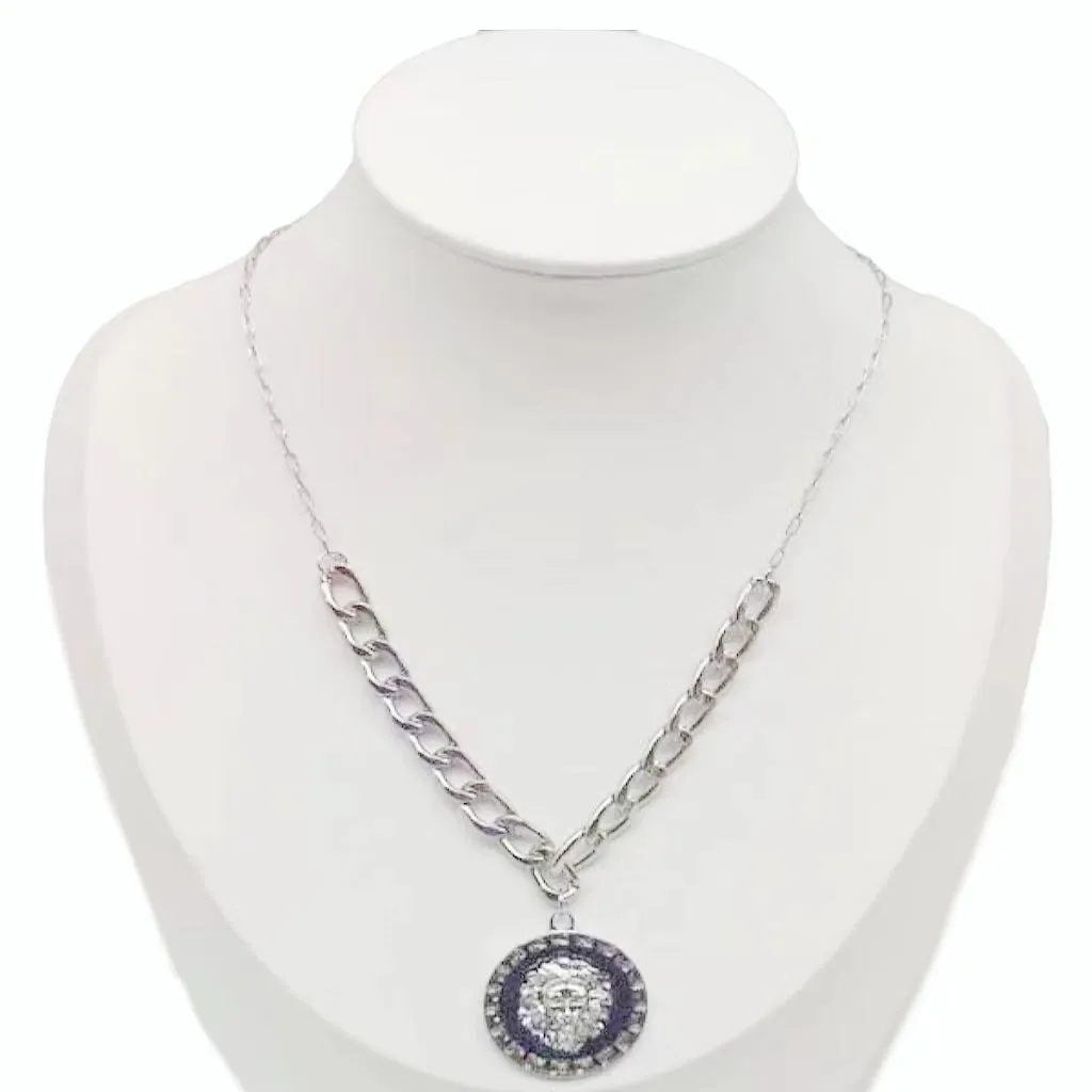 SILVER NECKLACE LION HEAD PENDANT ( 0261 RHBK ) sold by Oh My Jewelry