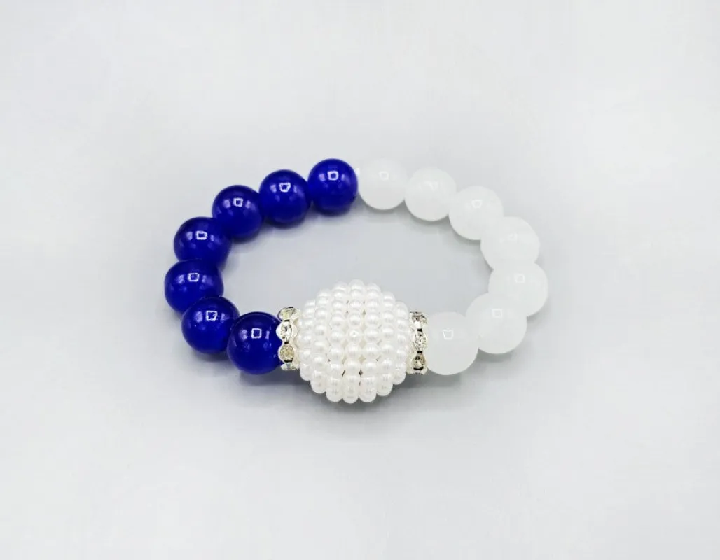 BLUE WHITE PEARL STRETCH BRACELET ( 6072 BLWHT ) sold by Oh My Jewelry