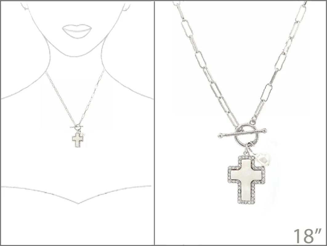 PEARL NECKLACE CROSS ( 3860 SPL ) sold by Oh My Jewelry
