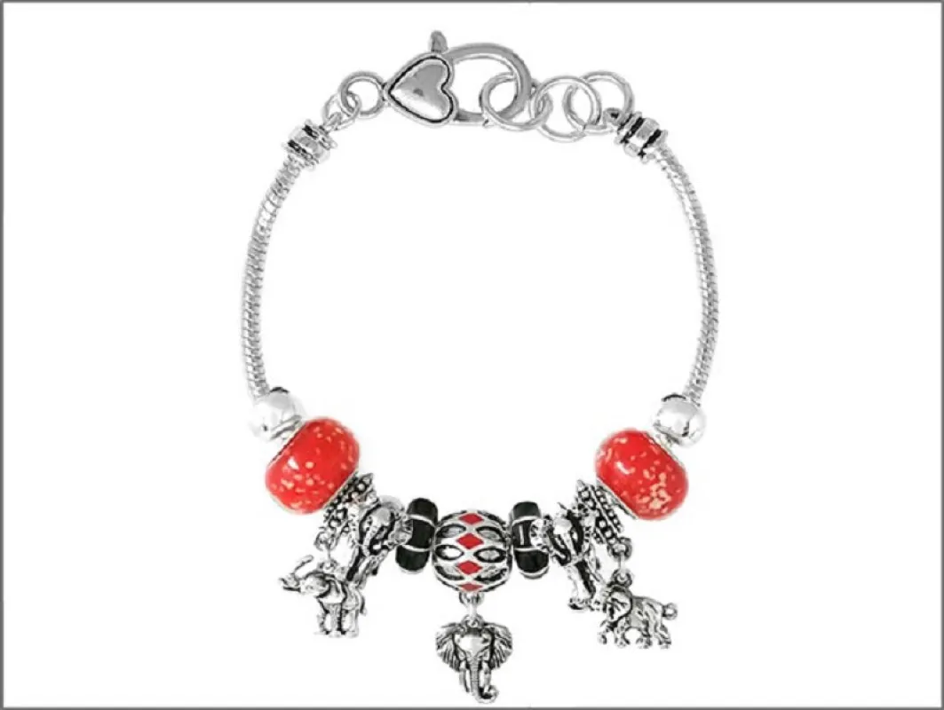 SILVER RED BLACK ELEPHANT CHARM BRACELET ( 01885 ASMX ) sold by Oh My Jewelry