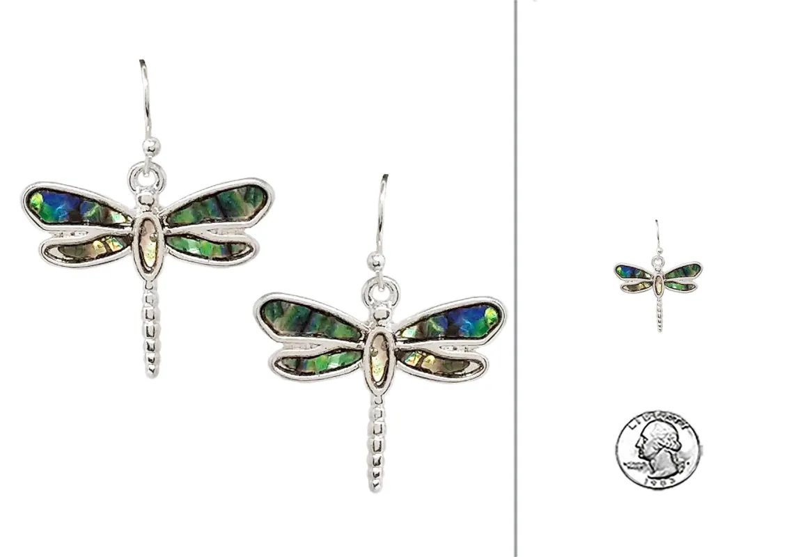 GARDEN ABALONE EARRINGS DRAGONFLY ( 6537 SAV ) sold by Oh My Jewelry