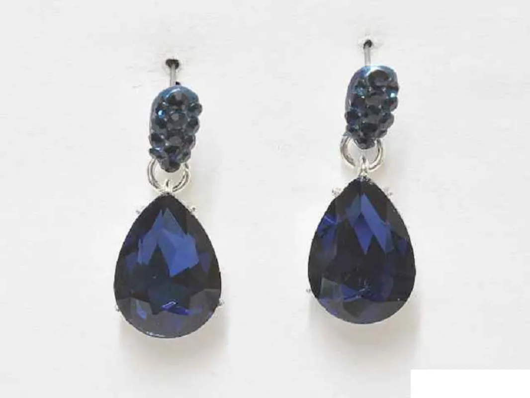 1.25" Silver BLUE Teardrop Rhinestone Earrings ( 6224 SMON ) sold by Oh My Jewelry