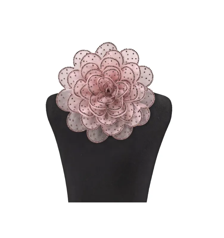 PINK LARGE FABRIC FLOWER BROOCH PINK STONES ( 0045 PKPK ) sold by Oh My Jewelry