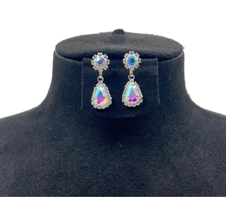 SILVER CLIP ON EARRINGS CLEAR AB STONES ( 0564C 1X ) sold by Oh My Jewelry