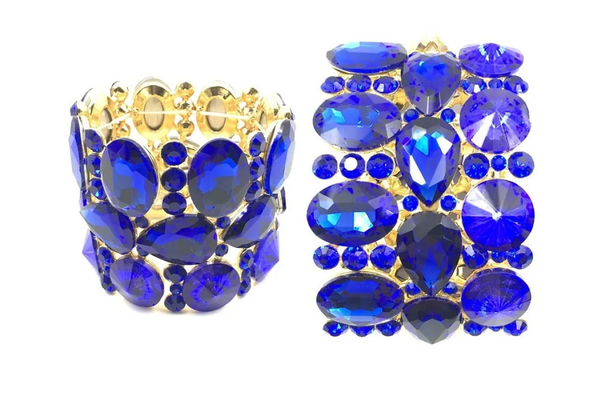 GOLD Stretch Bracelet with SAPPHIRE Rhinestones ( 0115 2S ) sold by Oh My Jewelry