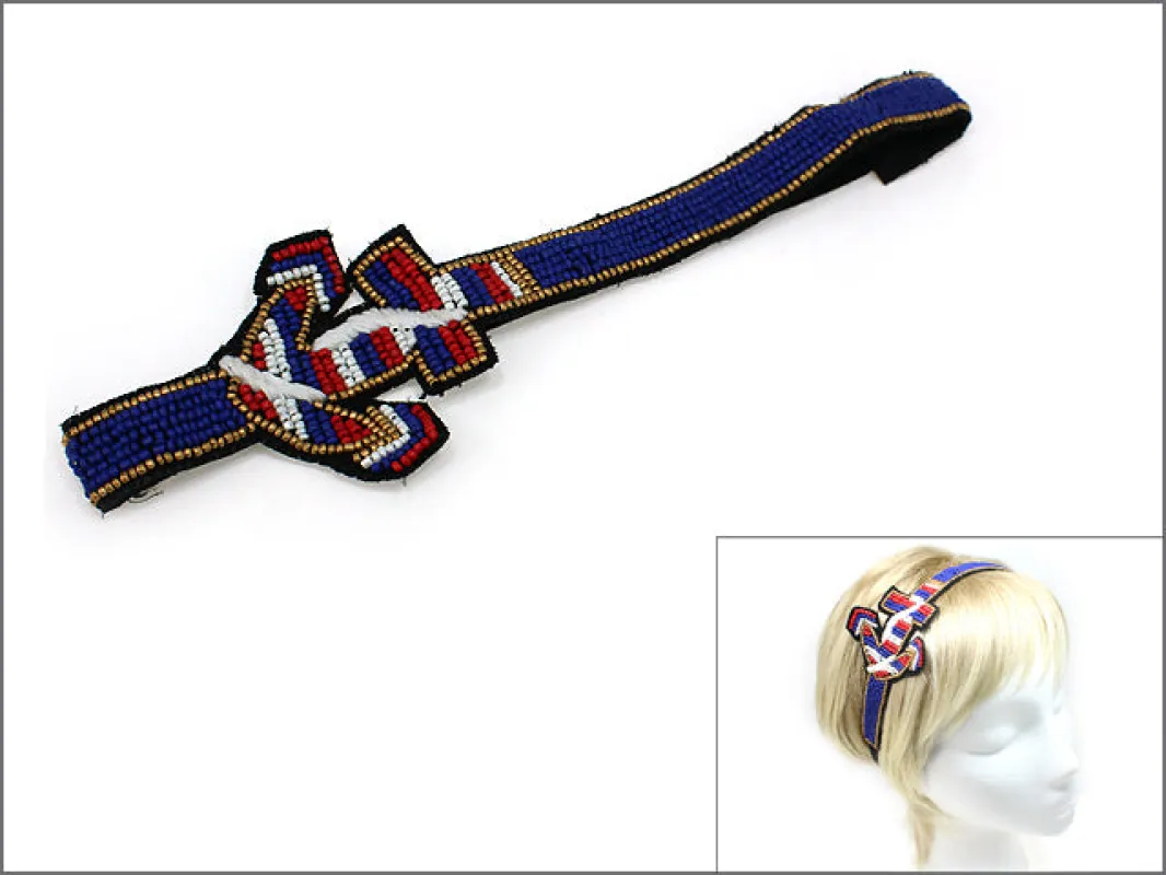 MULTICOLOR BEAD HEADBAND ( 0271 GLBLU ) sold by Oh My Jewelry