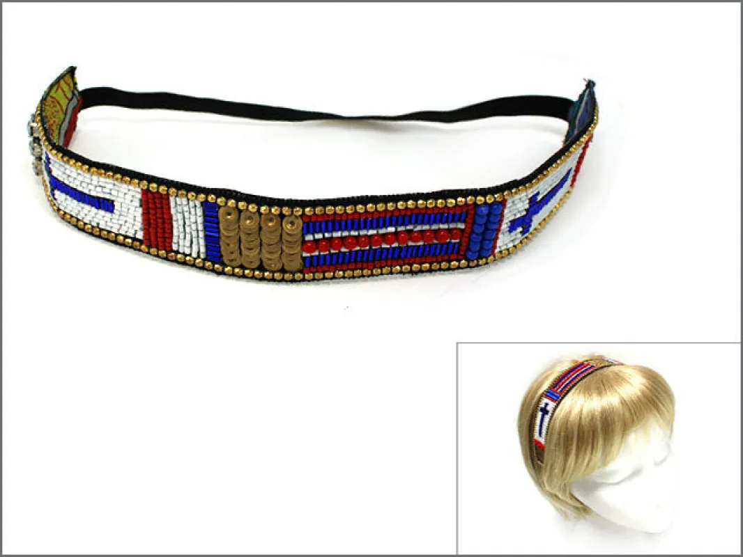 MULTICOLOR BEAD HEADBAND ( 0326 GLWHT ) sold by Oh My Jewelry