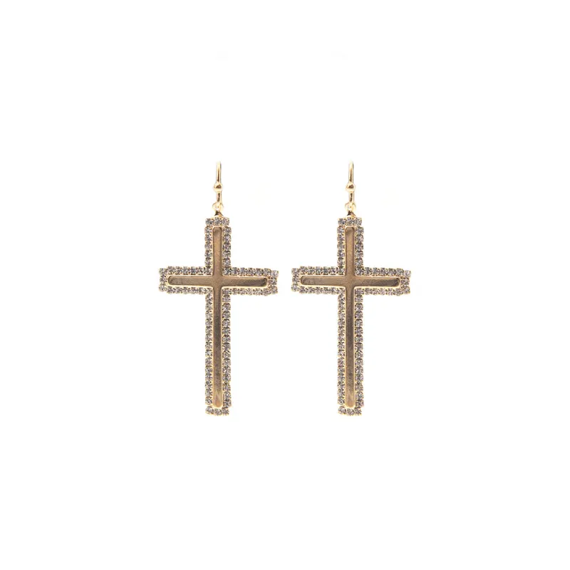 GOLD CROSS EARRINGS CLEAR STONES ( 28250 CRG ) sold by Oh My Jewelry