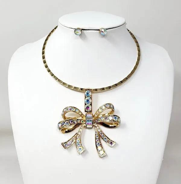 CHOKER NECKLACE SET AB STONES BOW ( 11151 GAB ) sold by Oh My Jewelry
