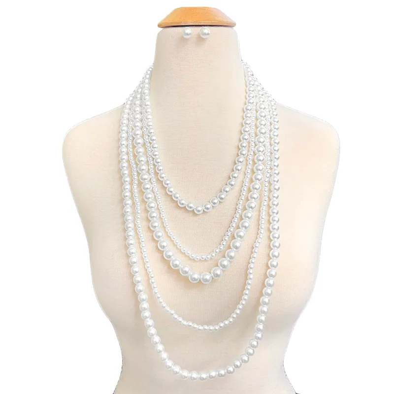 LONG SILVER WHITE PEARL NECKLACE SET ( 10712 RWH ) sold by Oh My Jewelry