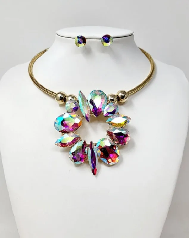 GOLD CHOKER AB STONES NECKLACE SET ( 10333 GAB ) sold by Oh My Jewelry