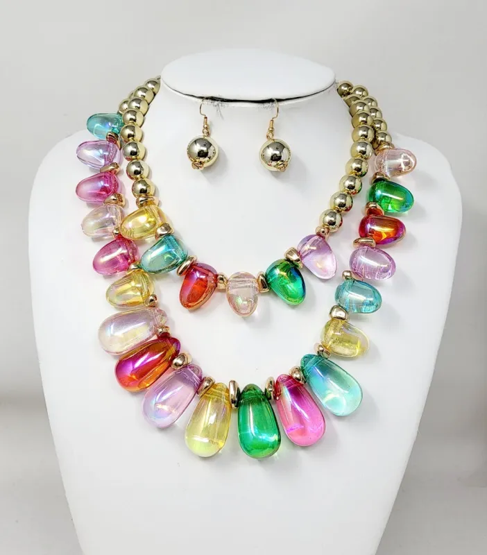 GOLD MULTICOLOR NECKLACE SET ( 11165 GMT ) sold by Oh My Jewelry
