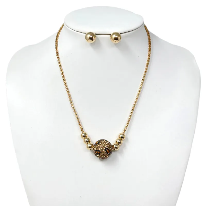GOLD LEOPARD PRINT BALL NECKLACE SET ( 10829 GLE ) sold by Oh My Jewelry