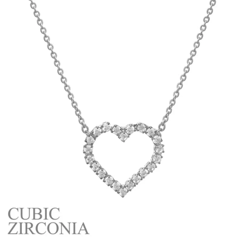 SILVER HEART NECKLACE CZ STONES ( 16093 VCRS ) sold by Oh My Jewelry