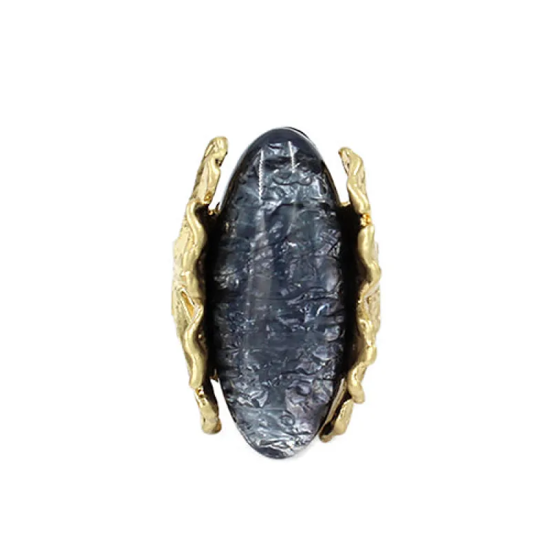 GOLD OVAL STRETCH RING BLACK STONE ( 2095 GDBK ) sold by Oh My Jewelry