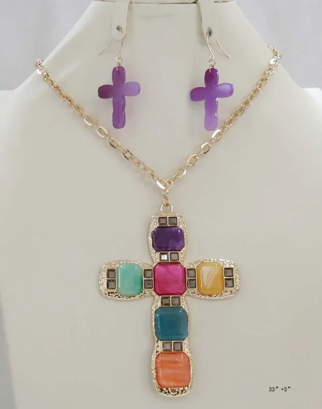 MULTICOLOR CROSS NECKLACE ( 5237 MT ) sold by Oh My Jewelry
