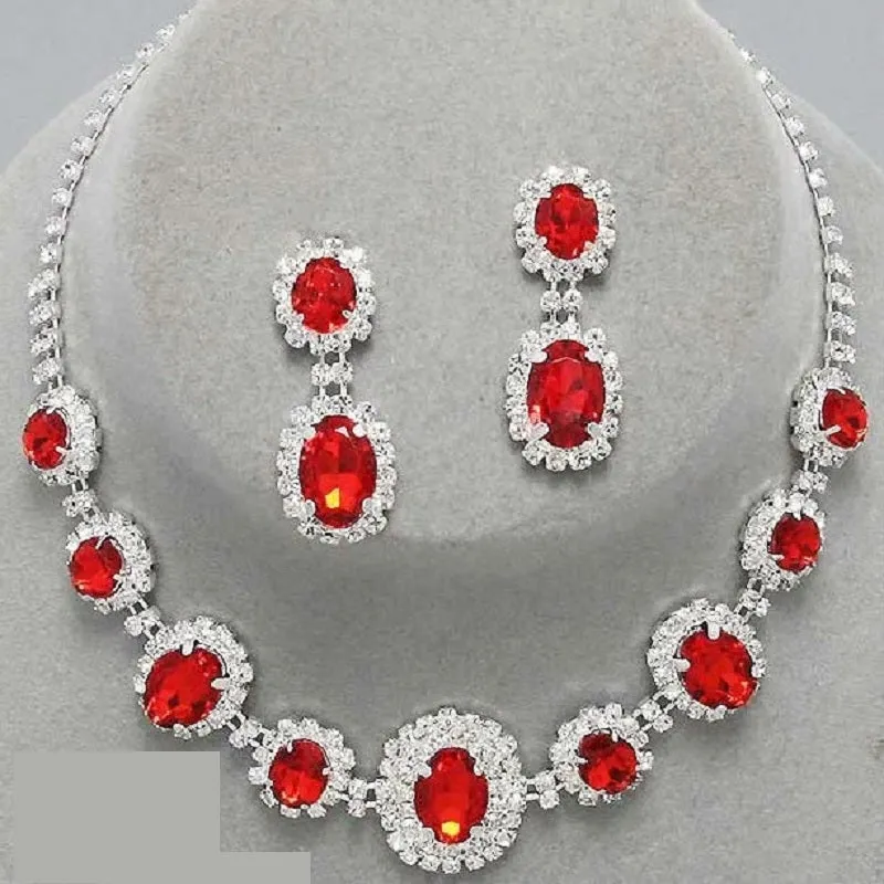 SILVER NECKLACE SET RED ( 10787 RED ) sold by Oh My Jewelry