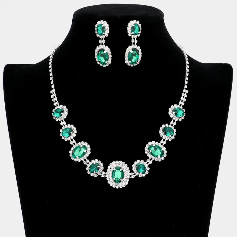 SILVER NECKLACE SET GREEN ( 10787 EM ) sold by Oh My Jewelry
