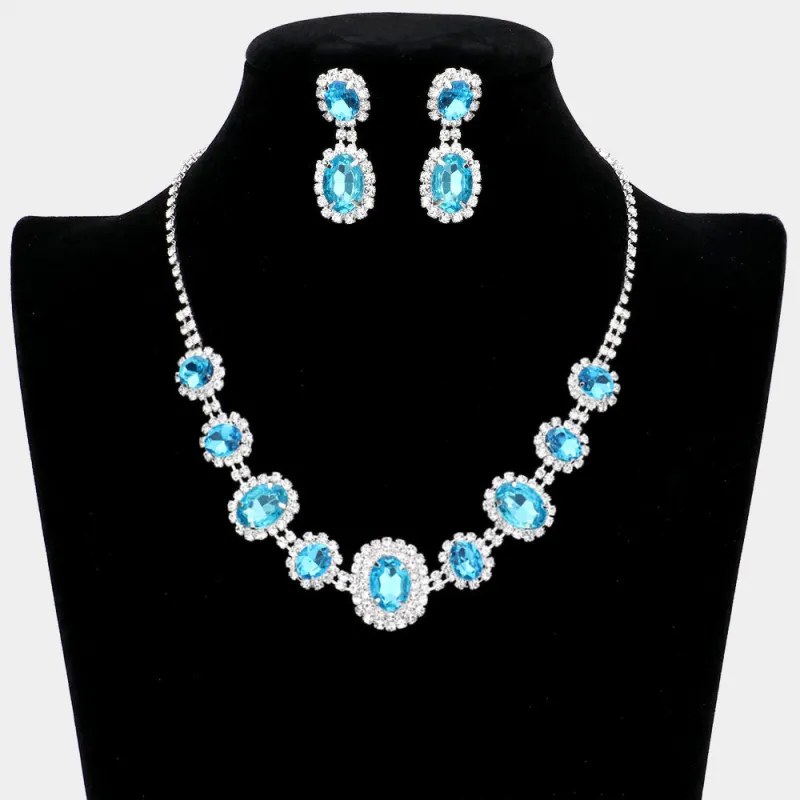 SILVER NECKLACE SET  BLUE ZIRCON ( 10787 BZ ) sold by Oh My Jewelry