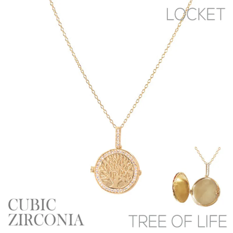 GOLD TREE OF LIFE LOCKET NECKLACE CZ STONES ( 18269 CRG ) sold by Oh My Jewelry