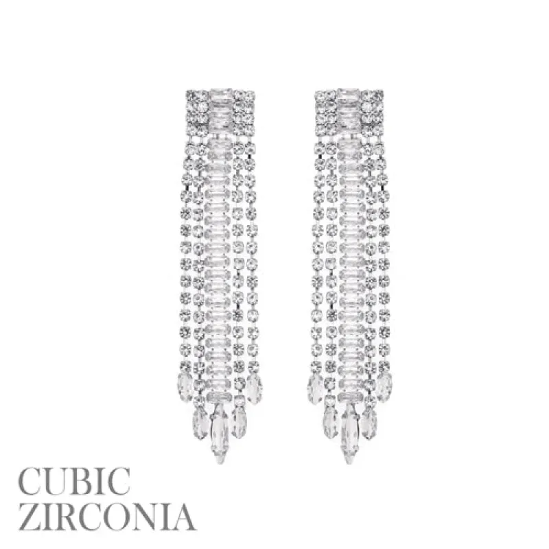 SILVER CLEAR CZ EARRINGS ( 28512 CRS ) sold by Oh My Jewelry
