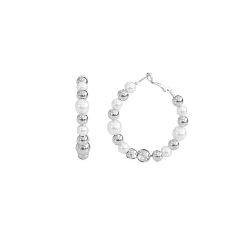 SILVER WHITE HOOP EARRINGS ( 28105 WHR ) sold by Oh My Jewelry