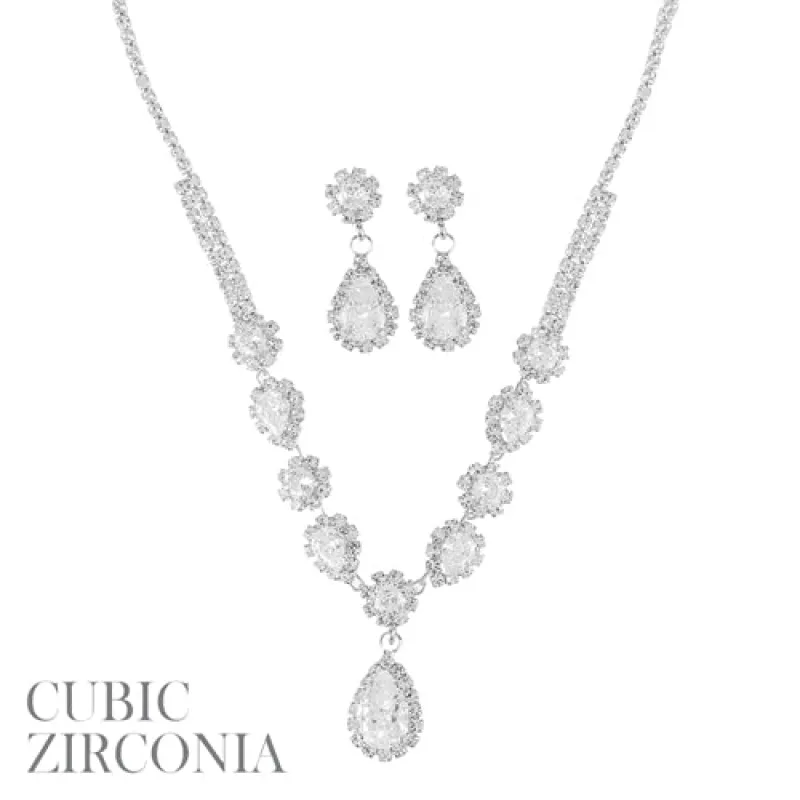 SILVER NECKLACE SET CLEAR CZ STONES ( 18482 CRS ) sold by Oh My Jewelry