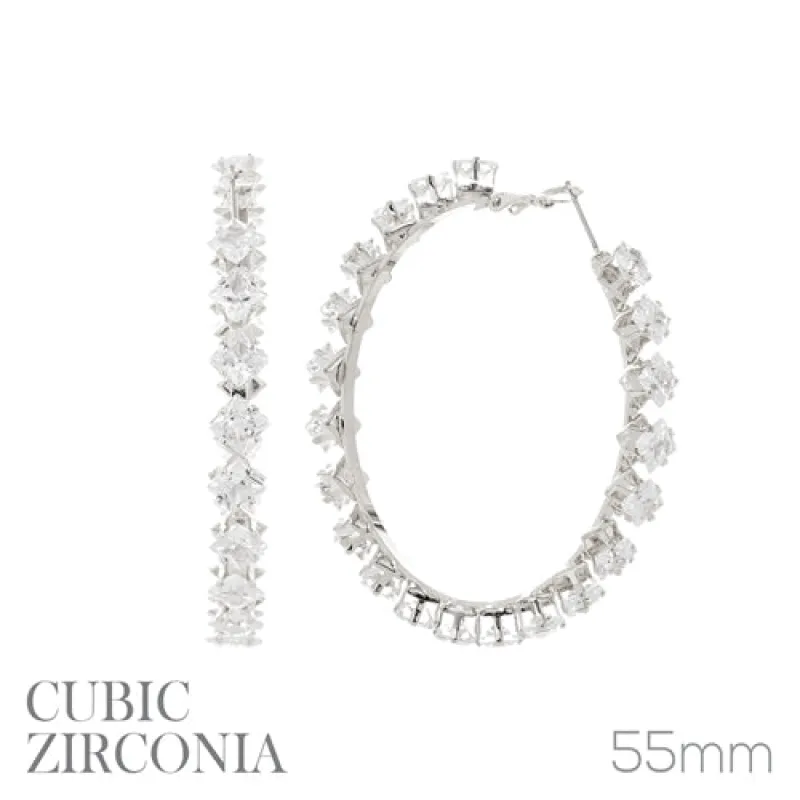 SILVER HOOP EARRINGS CLEAR CZ STONES ( 27702 55CRS ) sold by Oh My Jewelry