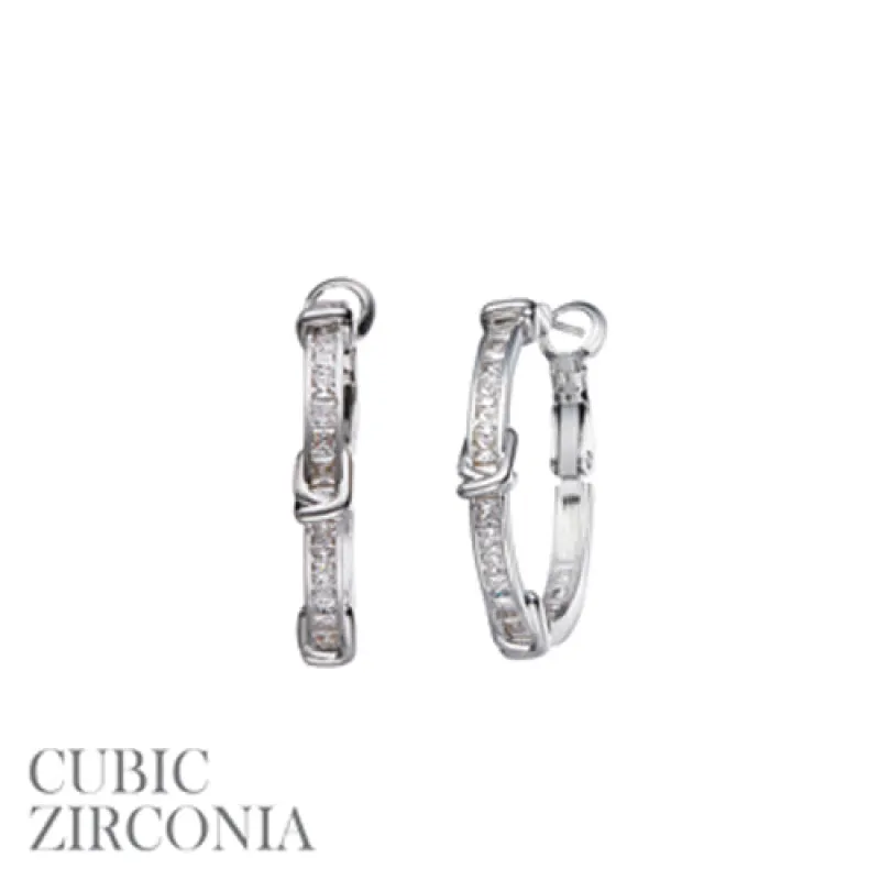 SILVER HOOP EARRINGS CLEAR CZ STONES ( 28488 CRR ) sold by Oh My Jewelry