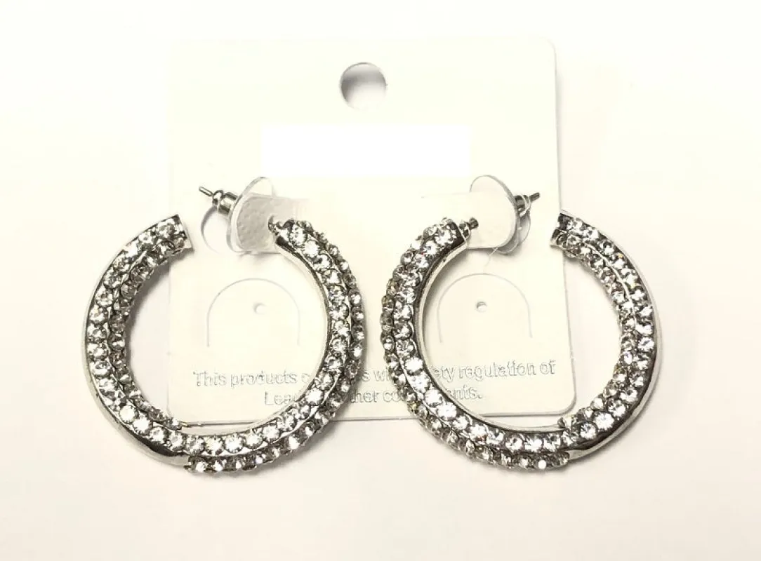 SILVER HOOP EARRINGS CLEAR STONES ( 0273 3C ) sold by Oh My Jewelry