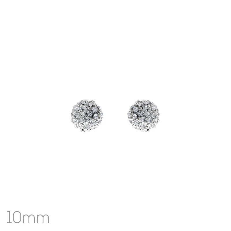 10mm SILVER BALL EARRINGS CLEAR STONES ( 27058 ) sold by Oh My Jewelry