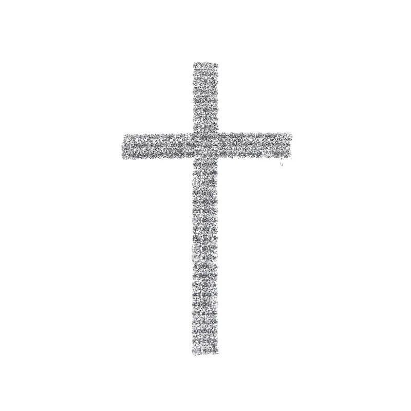 SILVER CROSS BROOCH CLEAR STONES ( 31348 CRS ) made by Oh My Jewelry