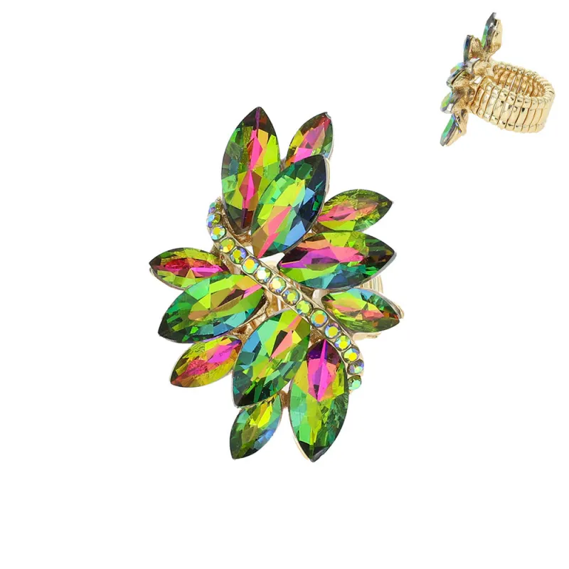 Gold Stretch Ring with VITRAIL OIL SPILL Rhinestones ( 70 GRB ) sold by Oh My Jewelry