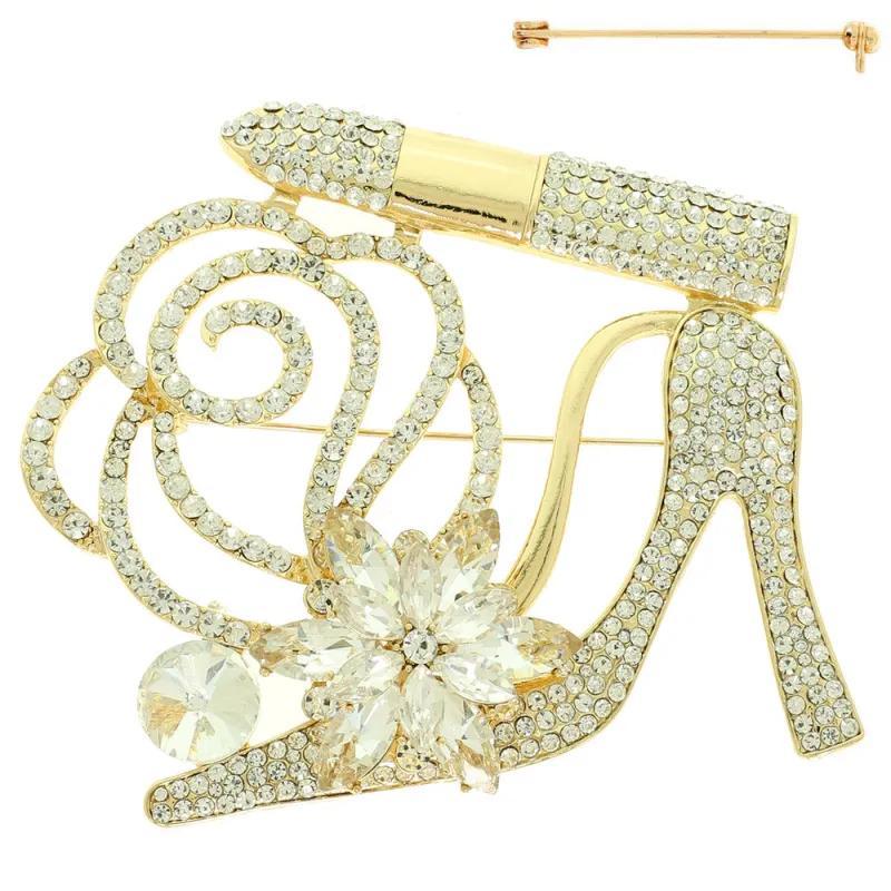 GOLD SHOE BROOCH CLEAR STONES ( 5851 GCL ) sold by Oh My Jewelry
