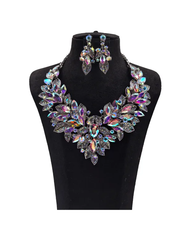 SILVER AB NECKLACE SET ( 0178 3X ) made by Oh My Jewelry