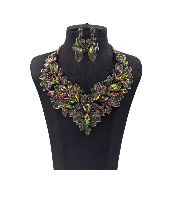 GOLD VITRAIL OIL SPILL NECKLACE SET ( 0178 2GX ) sold by Oh My Jewelry