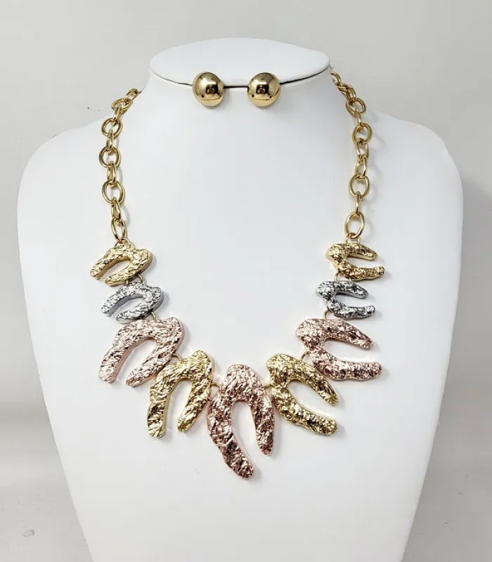 GOLD MULTICOLOR NECKLACE SET ( 10952 GMT ) sold by Oh My Jewelry
