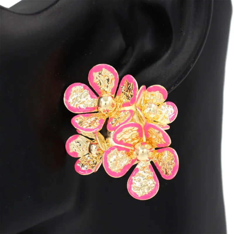 GOLD PINK FLOWER EARRINGS ( 2824 PK ) sold by Oh My Jewelry