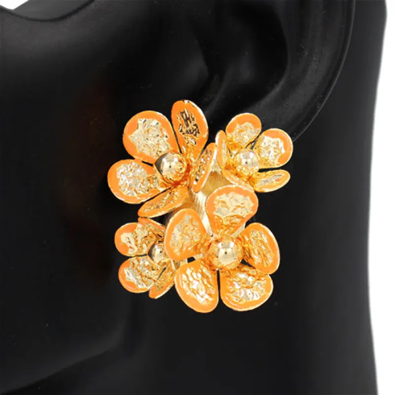 GOLD ORANGE FLOWER EARRINGS ( 2824 OR ) sold by Oh My Jewelry