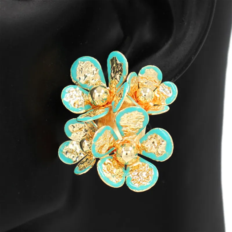 GOLD GREEN FLOWER EARRINGS ( 2824 GN ) sold by Oh My Jewelry